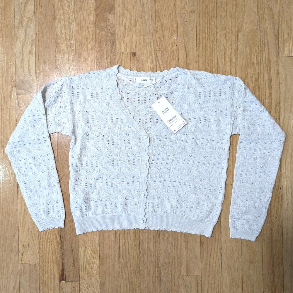SOLD - MANGO Openwork Knit Cardigan in Light Grey Size S (NEW WITH TAGS)
